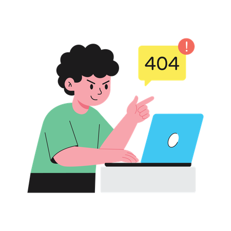 Boy working on laptop Error  Illustration
