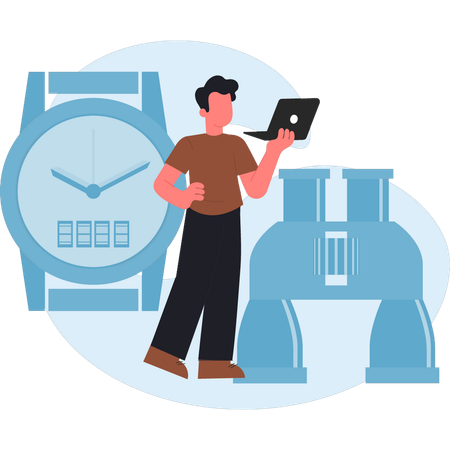 Boy working on watch deadlines  Illustration