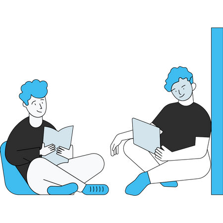 Boys reading in group study  Illustration