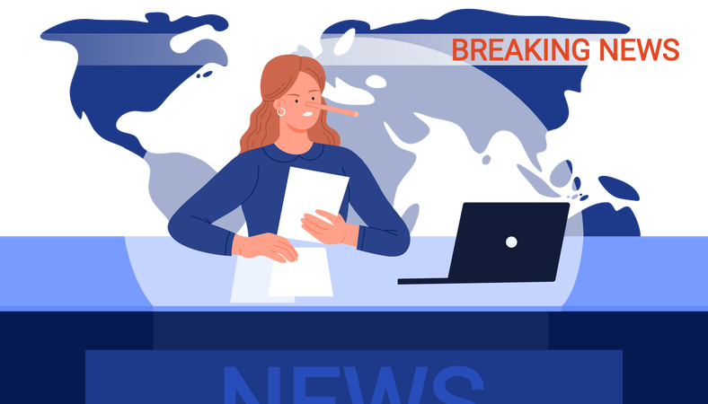 Breaking news on TV channel reportage of liar journalist with false information  Illustration