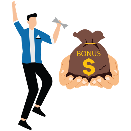 Business big hand giving bonus money to Male employer  Illustration