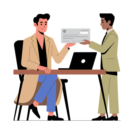 Business employee receiving Cheque  Illustration