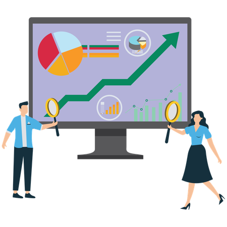 Business people Analyze data with  magnifying glass  Illustration