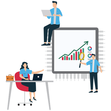 Business people discussing presentation data  Illustration