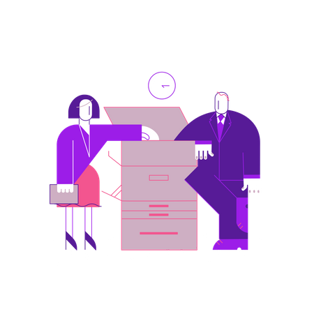 Business people talking near Xerox machine  Illustration