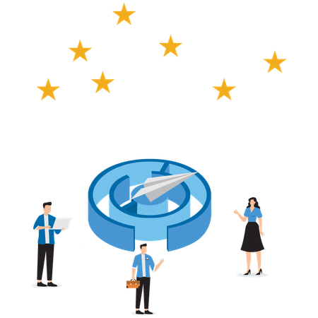 Business people working in complex business environment  Illustration