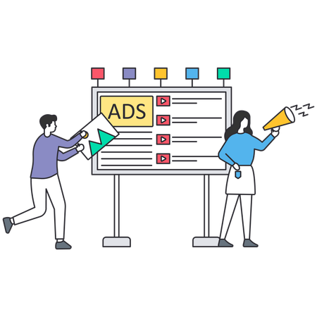 Business people working on social media ads  Illustration