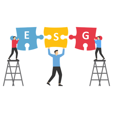Business Team try to combine on jigsaw  Illustration