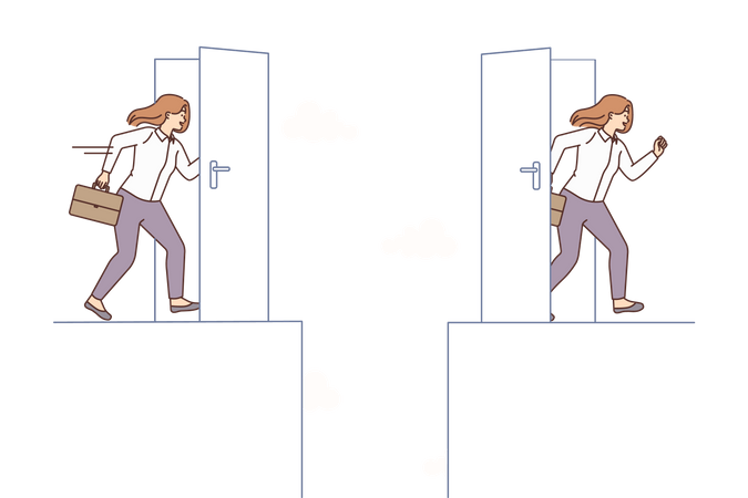 Business woman coming and going out of office  Illustration