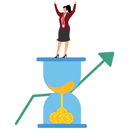 Business Woman Doing Investment Planning Makes Income Grow  Illustration