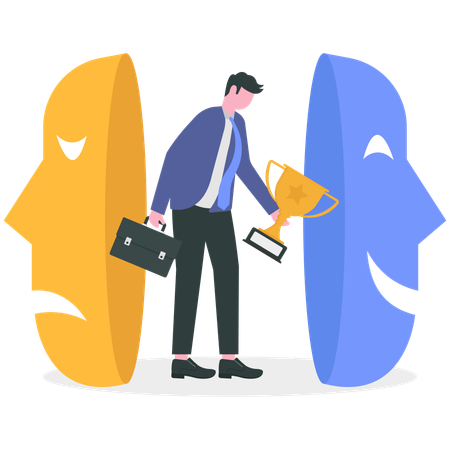 Businessman achieving busniess trophy  Illustration