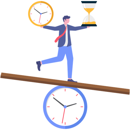 Businessman balances work and time  Illustration
