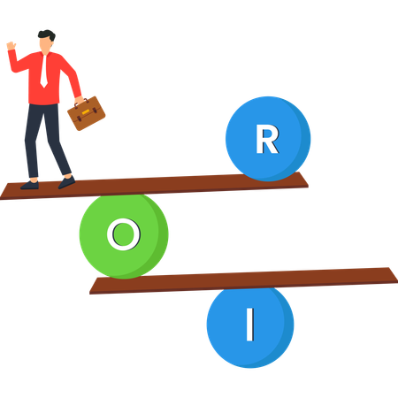 Businessman Balancing ROI on a Teeter-Totter Financial Strategy  Illustration