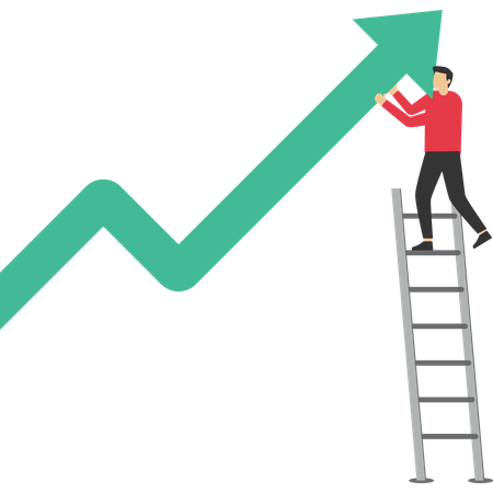 Businessman climbs the stairs pushing the graph higher Illustration
