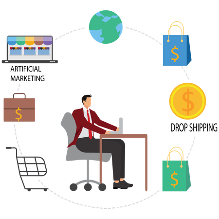 Businessman doing Affiliate Marketing Drop shipping  Illustration