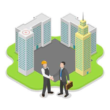 Businessman doing construction deal with builder  Illustration