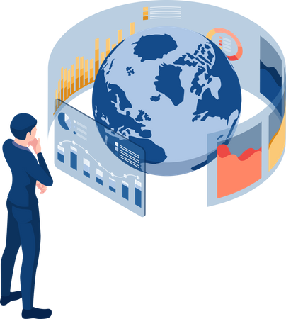 Businessman doing global market analysis  Illustration