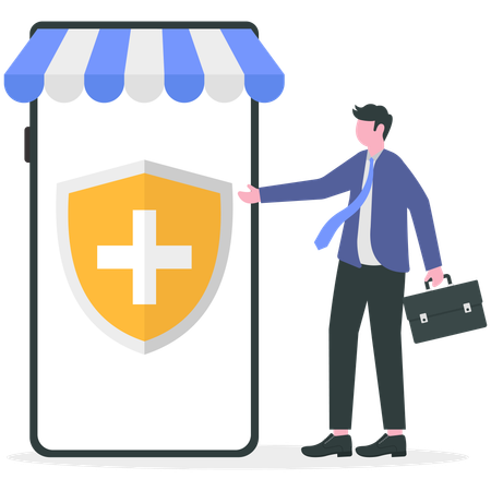 Businessman doing secure online shopping  Illustration