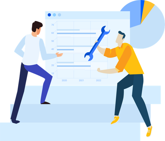 Businessman doing settings and configurations work  Illustration