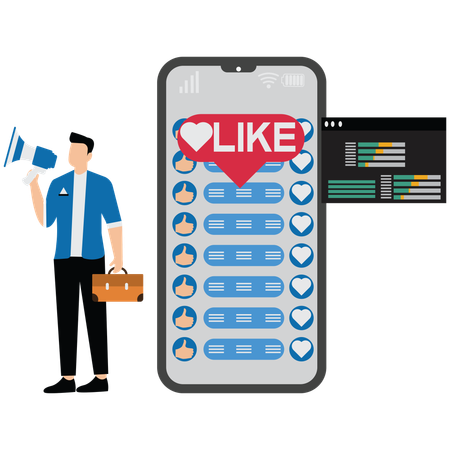 Businessman doing social media marketing  Illustration