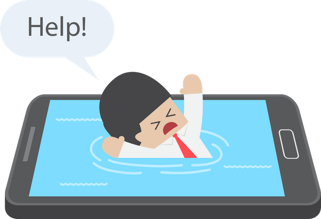 Businessman drowned or sank in the smartphone  Illustration