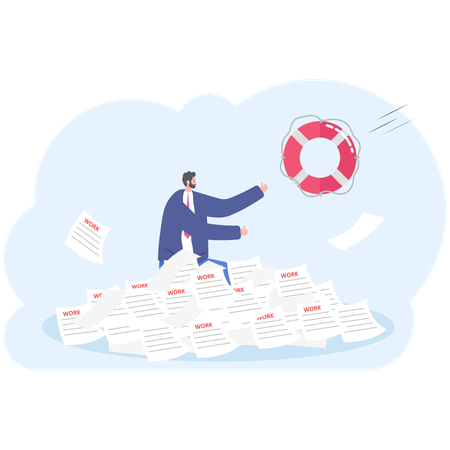 Businessman drowning in documents  Illustration