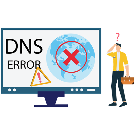 Businessman encounters DNS error  Illustration