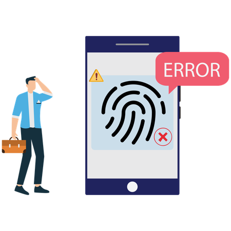 Businessman encounters Fingerprint error  Illustration