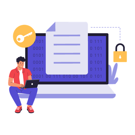 Businessman ensures Data Encryption and Privacy  Illustration