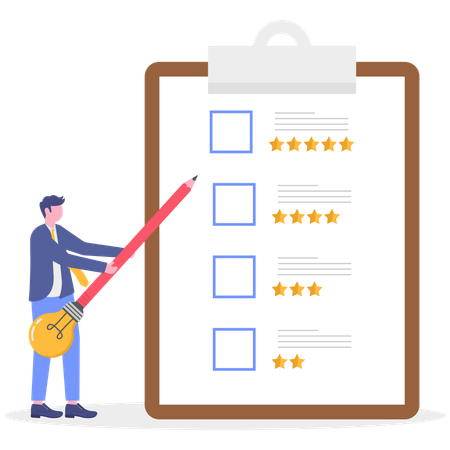 Businessman evaluates customer queries  Illustration