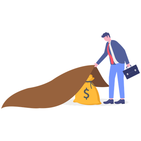 Businessman finding money from bargain stock  Illustration