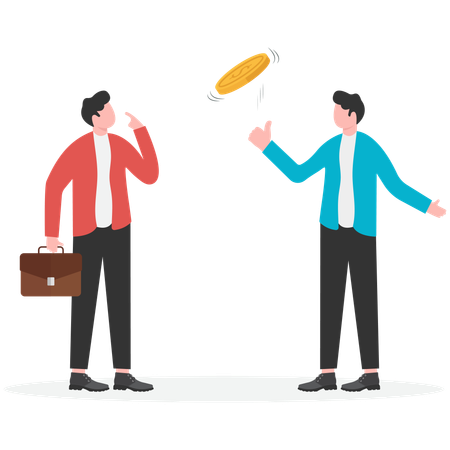 Businessman Flip coin to make decision  Illustration