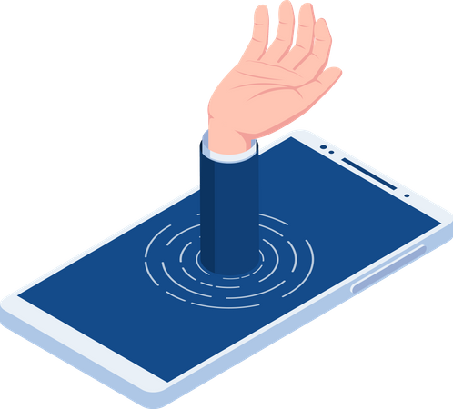 Businessman get drowned in Smartphone addiction  Illustration