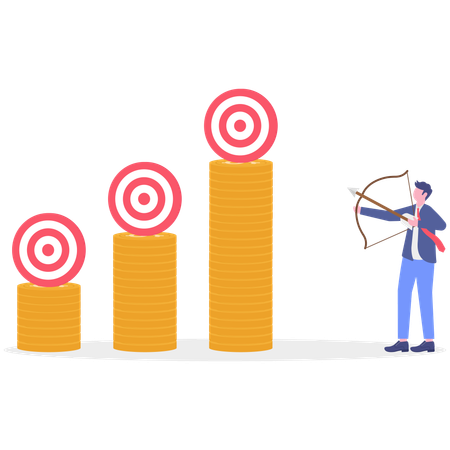 Businessman hits higher targets  Illustration