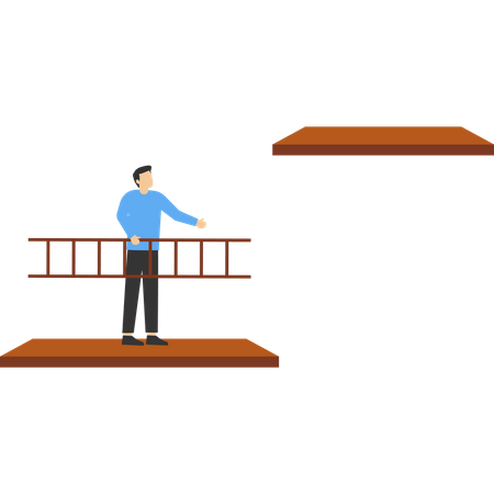 Businessman holding ladder will climb to the higher cliff  Illustration