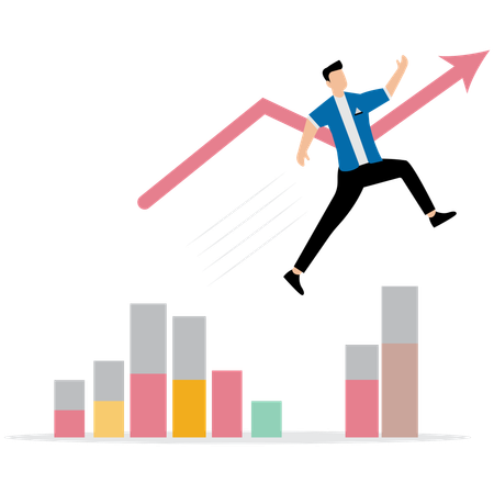 Businessman jump on higher level over gap in growth chart  Illustration