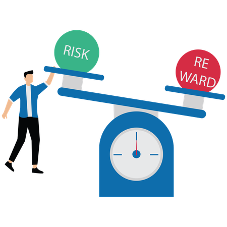 Businessman lifts up risk higher than reward words  Illustration