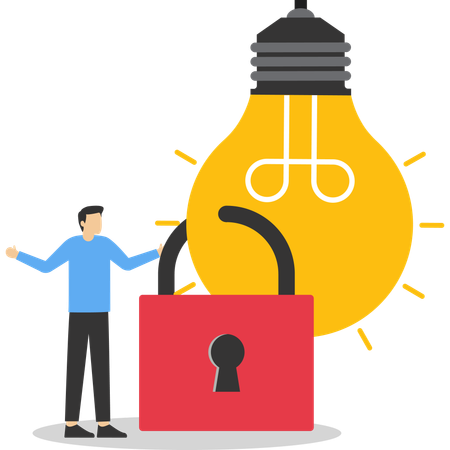 Businessman locks his creative ideas Illustration