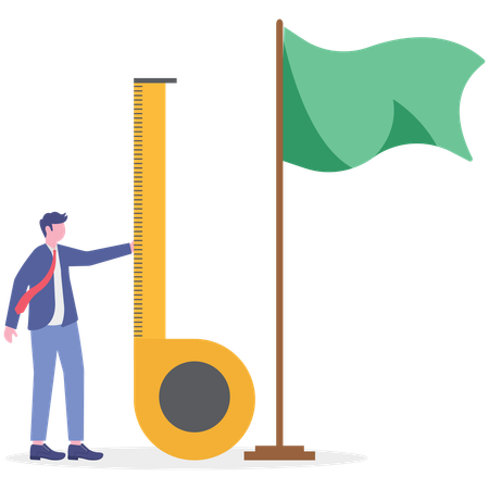 Businessman measuring business flag  Illustration