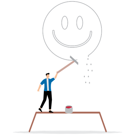 Businessman painting big smile face on wall  Illustration