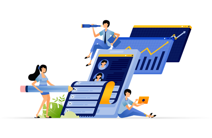 Businessman provides feedback for employee's performance  Illustration
