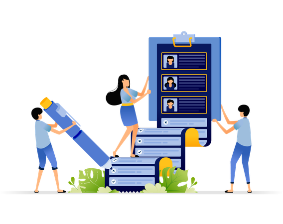 Businessman reviews Checklist of job applicant qualifications  Illustration