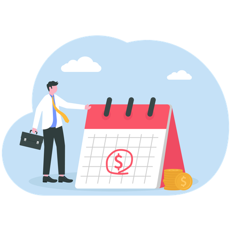 Businessman showing Payment calendar with coin  Illustration