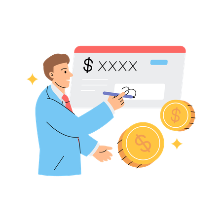 Businessman signing Bank Check  Illustration