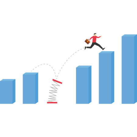Businessman takes risks jumping to a higher graph  Illustration