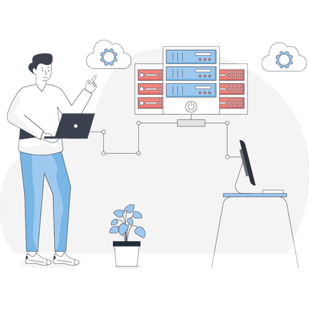 Businessman working on cloud server  Illustration