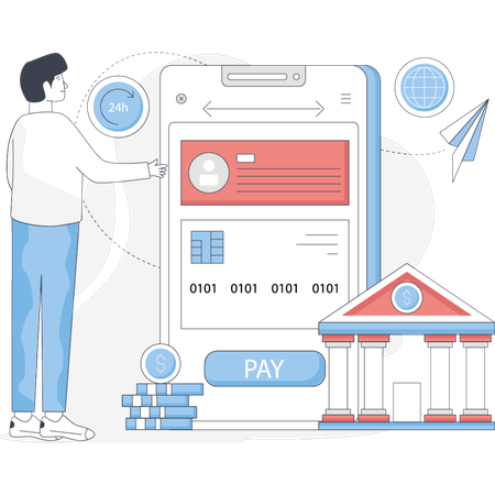 Businessman working on online banking  Illustration