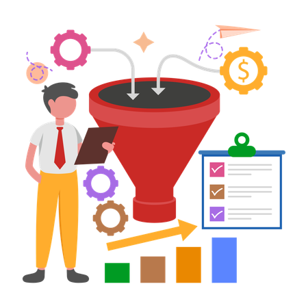 Businessman working on Sales Funnel  Illustration