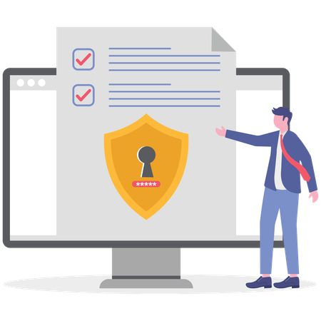 Businessman working.on security policies  Illustration