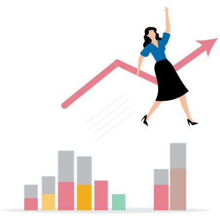 Businesswoman jump on higher level over gap in growth chart  Illustration